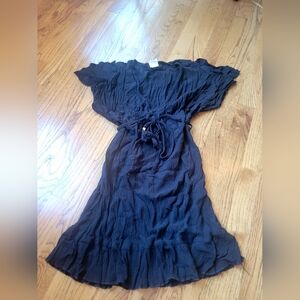 Rebecca Virtue Black Gauze Swimsuit Cover-Up Dress Tie Waist XS